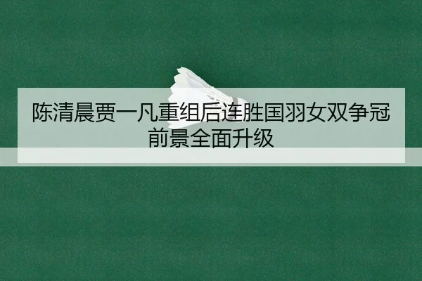 陈清晨贾一凡重组后连胜国羽女双争冠前景全面升级